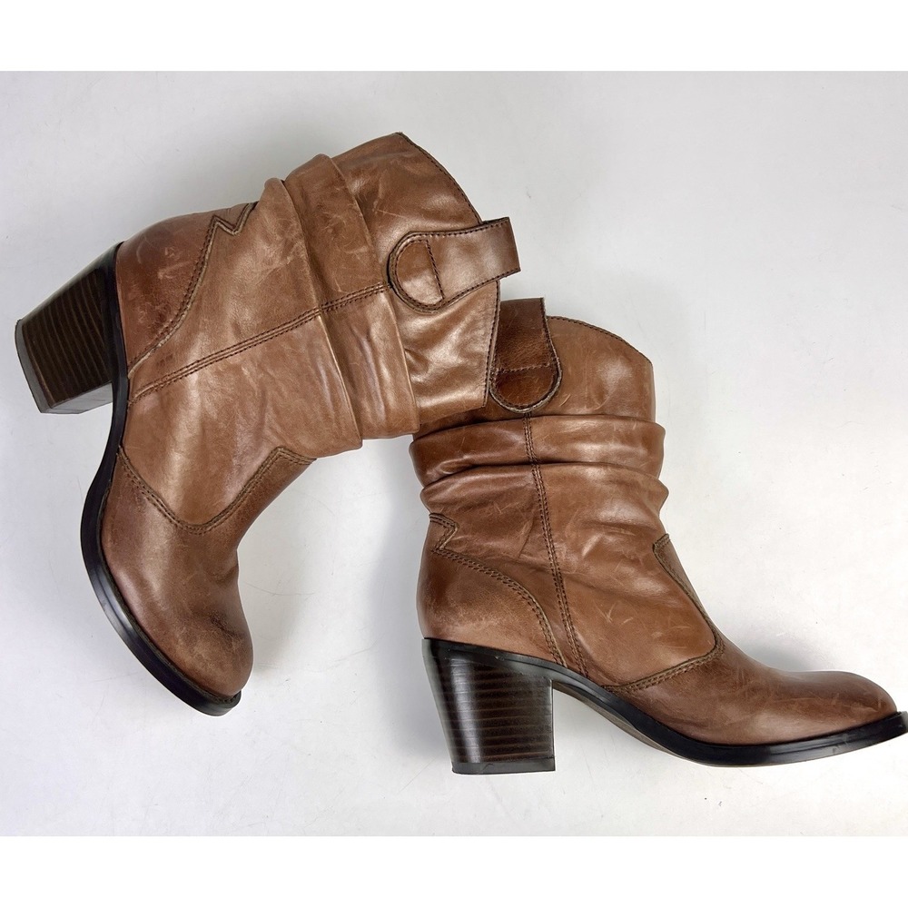 Arturo Chiang Western Slouch Moto Boots 6M Napa Leather Whisky Brown Rockabilly